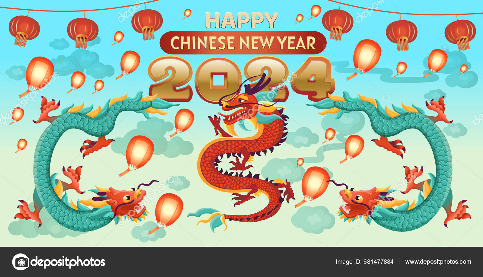 Chinese Dragon Symbol 2024 Zodiac Symbol Calendar 2024 Stock Vector by