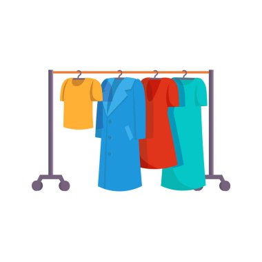  Gardırop raflarda. Askıda asılı giysiler. Gardıroptaki kadın kıyafetleri.. 