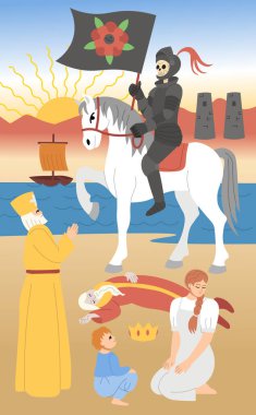 Binbaşı Arcana tarot kartı tasarımı. El çizimi düz çizgi film tarzı. Ölüm.