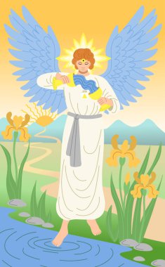 Binbaşı Arcana tarot kartı tasarımı. El çizimi düz çizgi film tarzı. Temperance