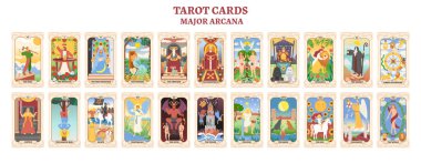 Renkli tarot kartları. Tarot kartları Binbaşı Arcana. düz biçim.