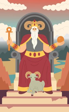 Binbaşı Arcana tarot kartı tasarımı. El çizimi düz çizgi film tarzı. EMPEROR