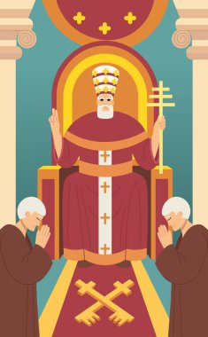 Binbaşı Arcana tarot kartı tasarımı. El çizimi düz çizgi film tarzı. HIEROPHANT