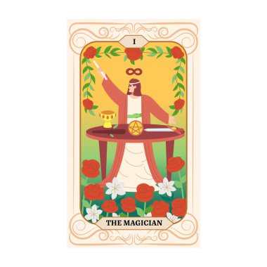 Binbaşı Arcana tarot kartı tasarımı. El çizimi çizgisel düz stil. MAGİKAN