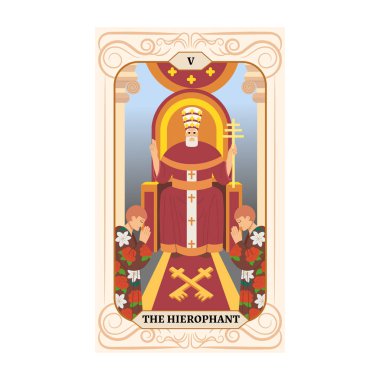 Binbaşı Arcana tarot kartı tasarımı. El çizimi düz çizgi film tarzı. HIEROPHANT