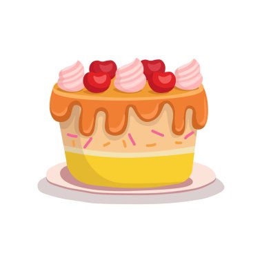 Beyaz arka planda mumları olan iki katlı bir pasta. Çizgi film tarzında mutlu yıllar.