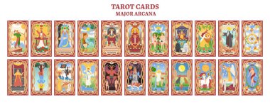 Kelt tarzı çerçeveli renkli tarot kartları seti. Tarot kartları Binbaşı Arcana. düz biçim.