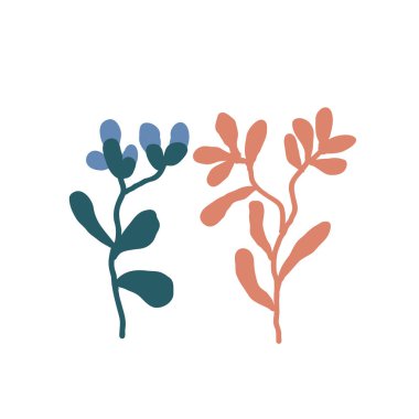 Soyut Memphis bitkileri. Olaysız çizgiler, noktalar ve spiraller, renkli noktalar. tasarım için ögeler.