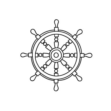  Gemi vektör karikatür çizimi için tekerlek, beyaz arkaplanda izole. doğrusal biçim