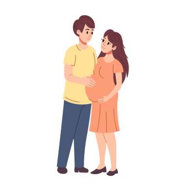 Baba vektör illüstrasyonuyla ayakta duran hamile kadın..