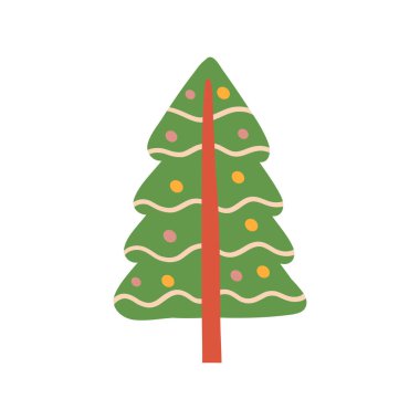 Düz noel ağacı, şirin noel ağacı. Memphis boho tarzında şirin elementler. İskandinav tarzında Vektör El çizimi.