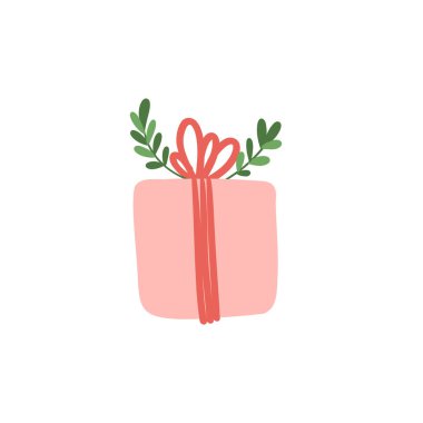 Fiyonklu soyut bir hediye. Tasarım için el yapımı elementler. Sevgililer Günün kutlu olsun. Çıkartmalar.