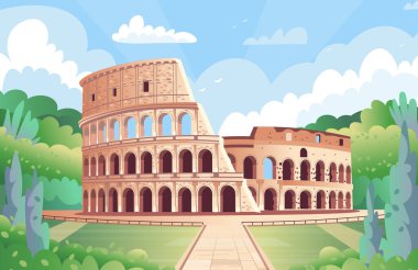 Roma Colosseum el çizimi vektör çizimi. Roma 'nın mimarisi İtalya.