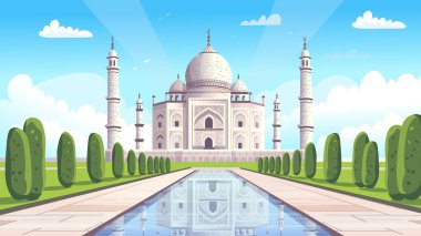 Taj Mahal Hindistan 'da bir saraydır. El çizimi vektör çizimi. 