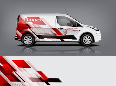 Minibüs tasarımı. Şirket için yapıştırma, çıkartma ve çıkartma tasarımı. Vektör biçimi eps10 dekal a1