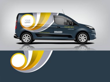 Minibüs tasarımı. Şirket için yapıştırma, çıkartma ve çıkartma tasarımı. Vektör biçimi eps10 dekal a1
