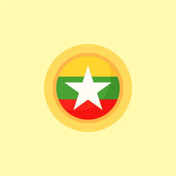 Flaga Myanmar Okrągłą Ramą Styl Płaski — Wektor stockowy