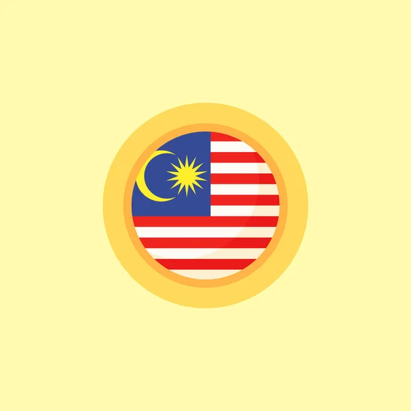 Bandera Malasia Con Marco Redondo Estilo Diseño Plano — Vector de stock