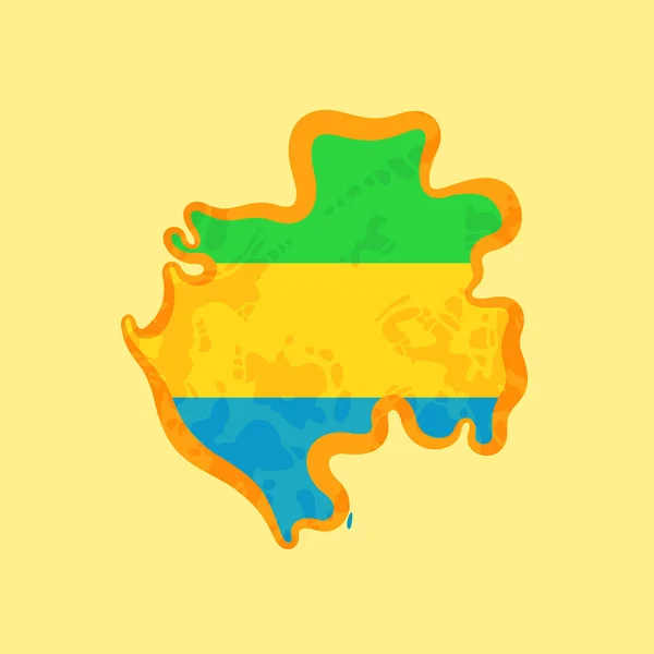Карта Габону Забарвлена Прапором Позначена Золотою Лінією Стилі Грандж Вінтажний — стоковий вектор
