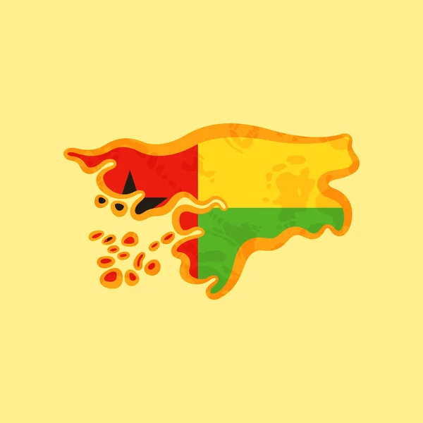 Карта Гвінеї Бісау Розфарбована Прапором Позначена Золотою Лінією Стилі Гранджу — стоковий вектор