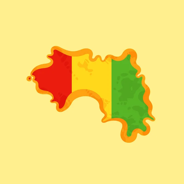 Mapa Gwinei Kolorowe Flagą Oznaczone Złotą Linią Stylu Grunge Vintage — Wektor stockowy