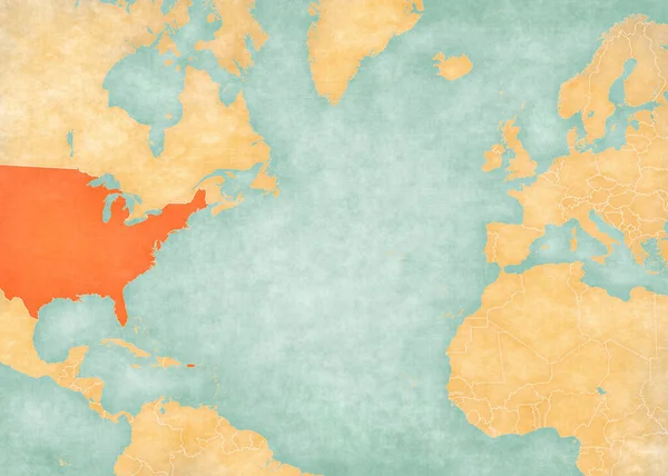 Stati Uniti Sulla Mappa Oceano Atlantico Settentrionale Morbido Grunge Stile — Foto Stock