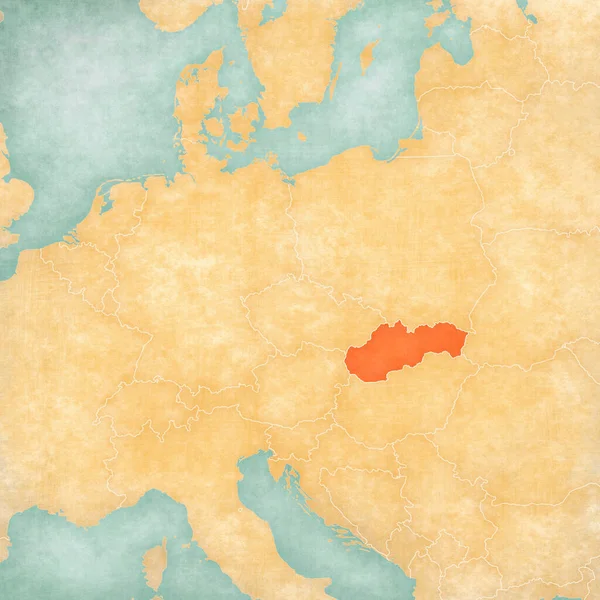 Словакия Карте Центральной Европы Мягком Гранже Винтажном Стиле Старая Бумага — стоковое фото