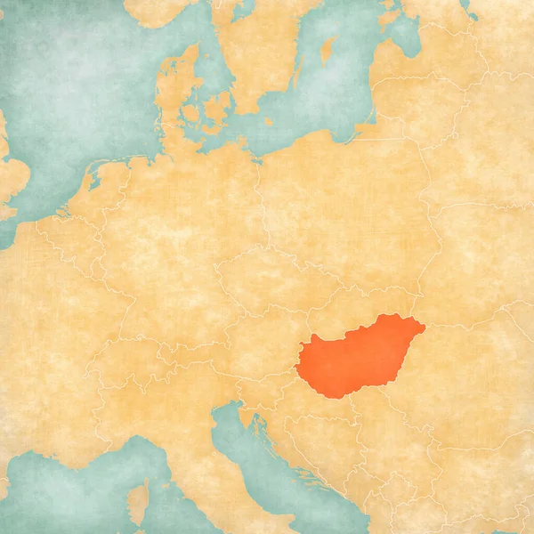 Венгрия Карте Центральной Европы Мягком Гранже Винтажном Стиле Старая Бумага — стоковое фото