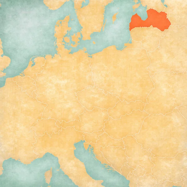 Łotwa Mapie Europy Środkowej Miękkim Grunge Vintage Stylu Jak Stary — Zdjęcie stockowe