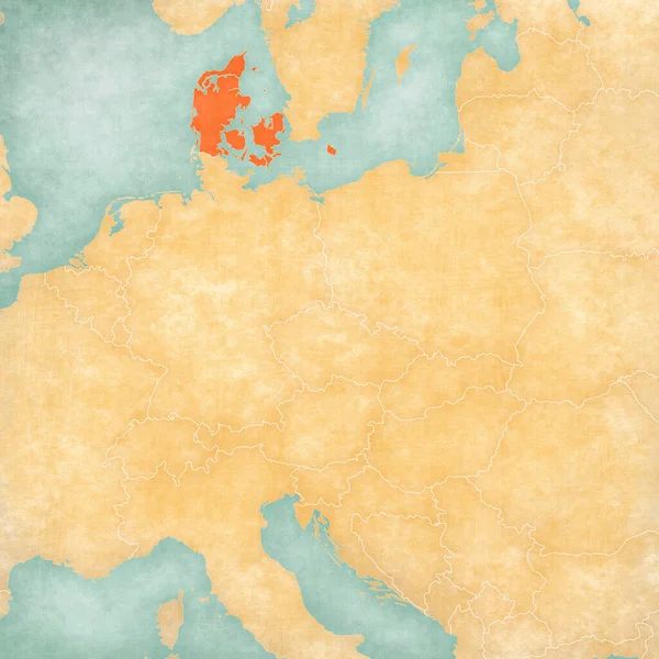 Dinamarca Mapa Europa Central Grunge Suave Estilo Vintage Como Papel — Foto de Stock