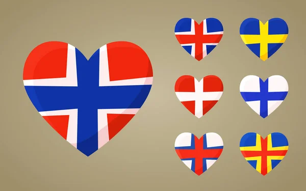 Флаги Норвегии Исландии Дании Фарерских Островов Швеции Финляндии Аландсина Форме — стоковый вектор