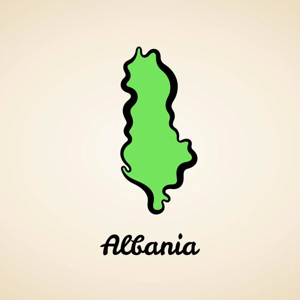 Mapa Verde Simplificado Albania Con Contorno Negro — Vector de stock