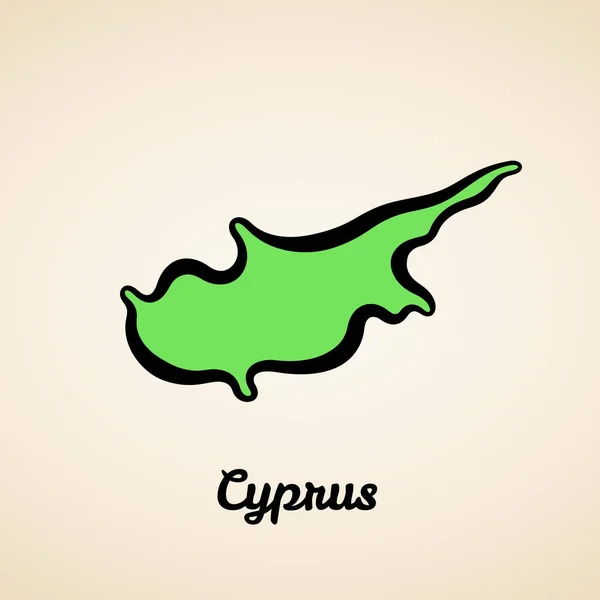 Groene Vereenvoudigde Kaart Van Cyprus Met Zwarte Omtrek — Stockvector