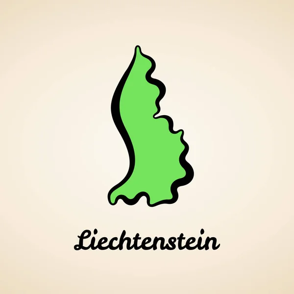 Groen Vereenvoudigde Kaart Van Liechtenstein Met Zwarte Omtrek — Stockvector