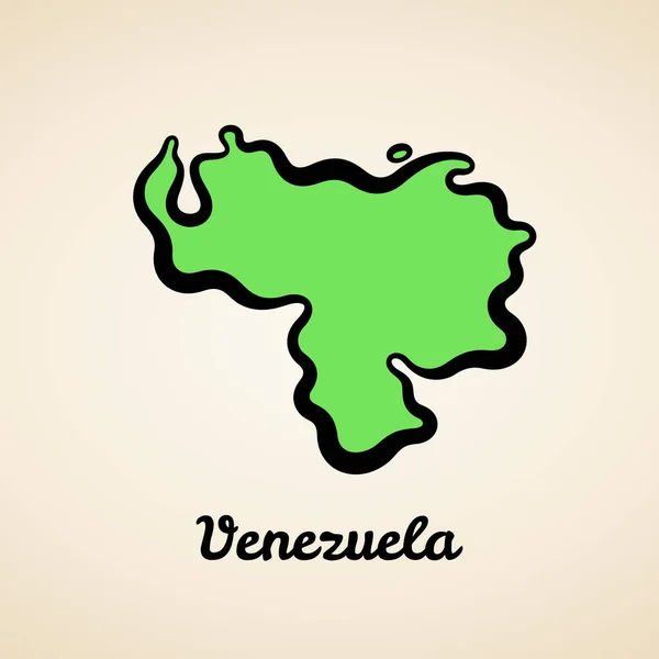 Mapa Verde Simplificado Venezuela Con Contorno Negro — Vector de stock