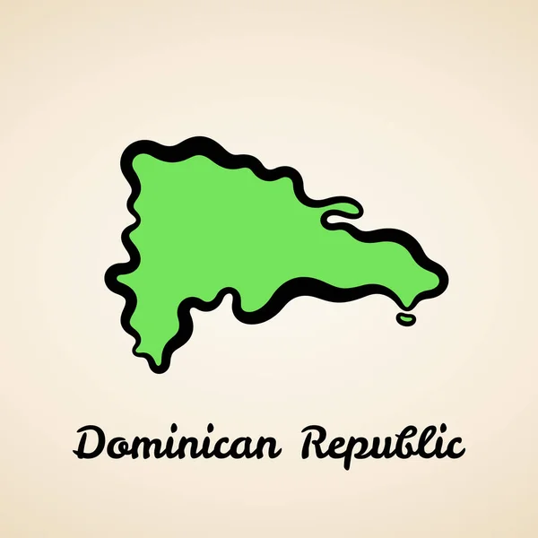 Grøn Forenklet Kort Den Dominikanske Republik Med Sort Omrids – Stock-vektor