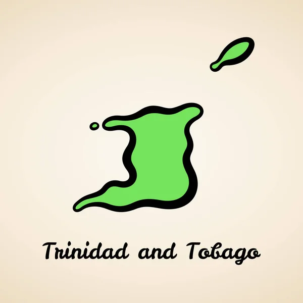 Zelená Zjednodušená Mapa Trinidadu Tobaga Černým Obrysem — Stockový vektor
