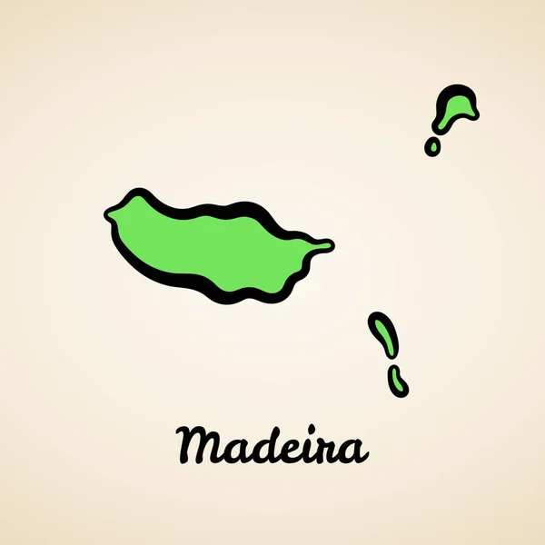 Mapa Verde Simplificado Madeira Con Contorno Negro — Vector de stock