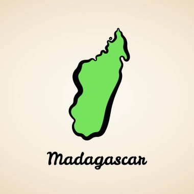Green simplified map of Madagascar with black outline. clipart