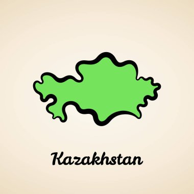 Siyah çizgili yeşil basitleştirilmiş Kazakistan haritası.