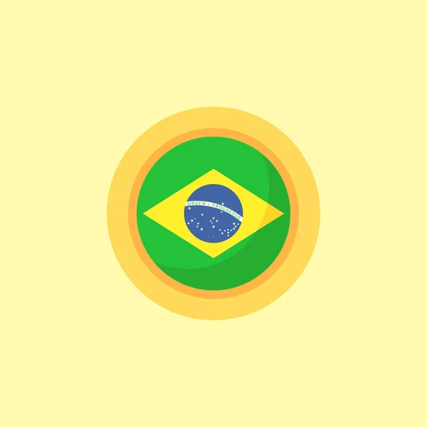 Flagge Brasiliens Mit Rundem Rahmen Flacher Designstil — Stockvektor