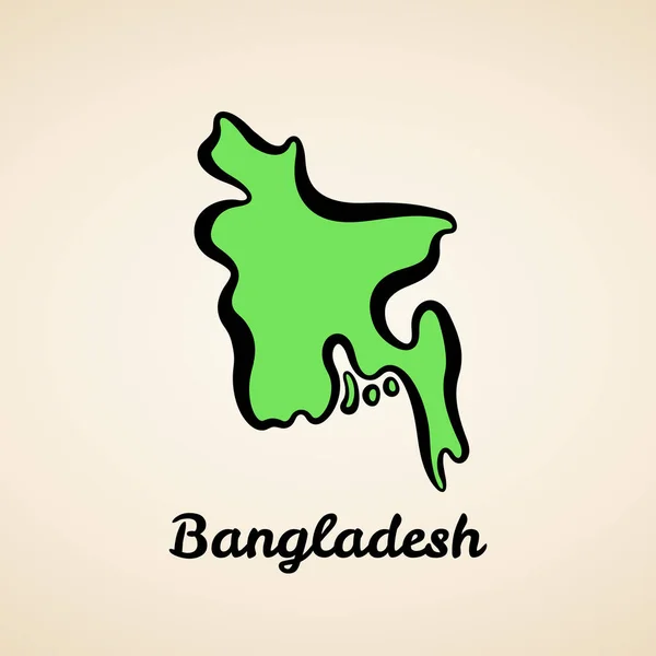 Green Simplified Map Bangladesh Black Outline — Stock Vector