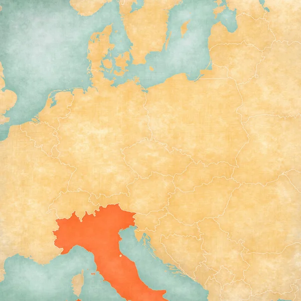 stock image Italy on the map of Central Europe in soft grunge and vintage style, like old paper with watercolor painting.