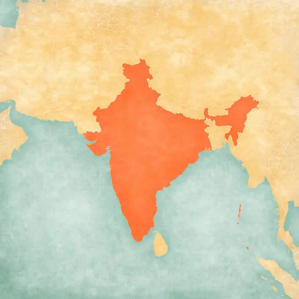 Indien Auf Der Karte Südasiens Weichen Grunge Und Vintage Stil — Stockfoto