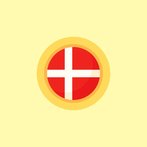 Danmarks Flagga Med Rund Ram Platt Design Stil — Stock vektor