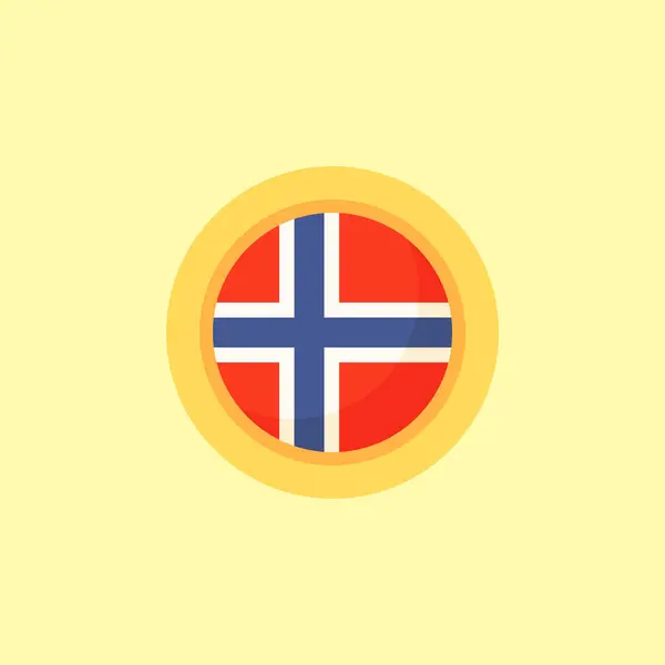 Bandera Noruega Con Marco Redondo Estilo Diseño Plano — Vector de stock