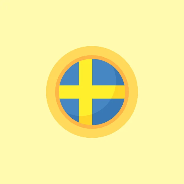 Bendera Swedia Dengan Bingkai Bulat Gaya Desain Datar - Stok Vektor