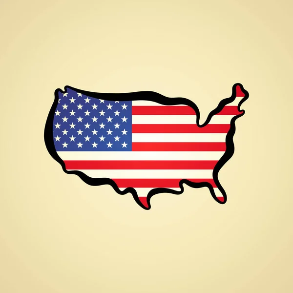 Mapa Dos Estados Unidos Com Bandeira Contorno Preto — Vetor de Stock