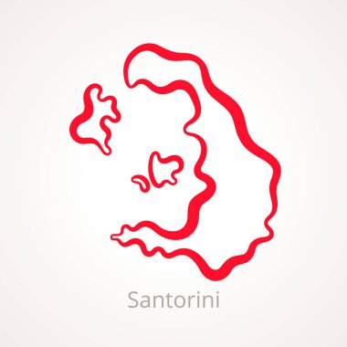 Santorini 'nin haritası kırmızı çizgiyle işaretlenmiş..