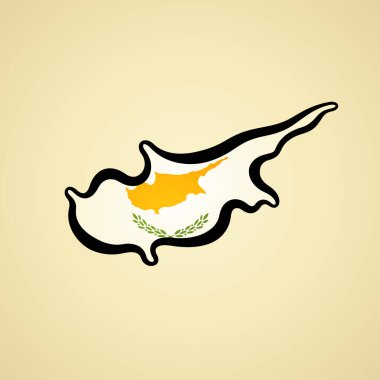 Map of Cyprus with flag and black outline. clipart